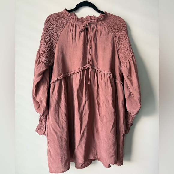 Mauve Romantic Ruffle Dusty Blush Pink Neck  Dress By &Merci Size S - Picture 2 of 5